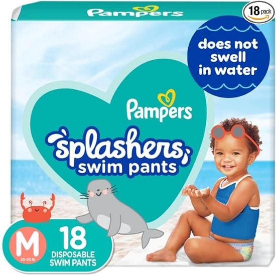 Picture of Pampers Splashers Swim Diapers - Size M, 18 Count, Gap-Free Disposable Baby Swim Pants