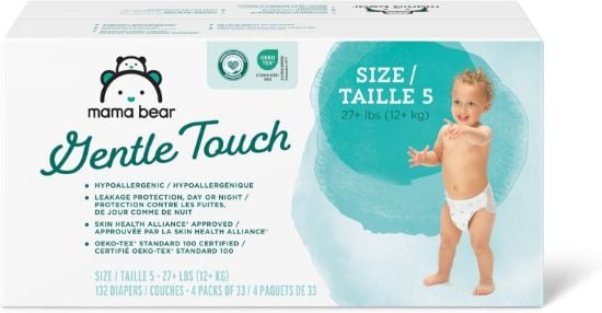 Picture of Amazon Brand - Mama Bear Gentle Touch Diapers, Hypoallergenic, Size 5, 132 Count (4 packs of 33)