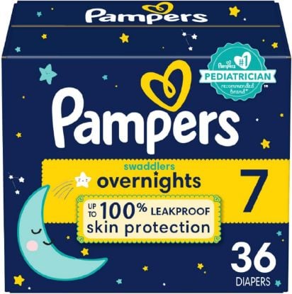 Picture of Pampers Swaddlers Overnights Diapers - Size 7, 36 Count, Disposable Baby Diapers, Night Time Skin Protection