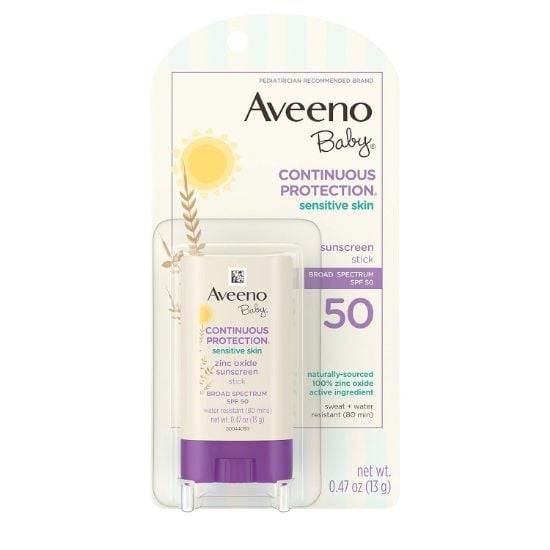 Picture of Aveeno Baby Continuous Protection Mineral Sunscreen Stick for Sensitive Skin with Broad Spectrum SPF 50 Protection for Face & Body, Naturally Sourced 100% Zinc Oxide, Travel Size, 0.47 oz