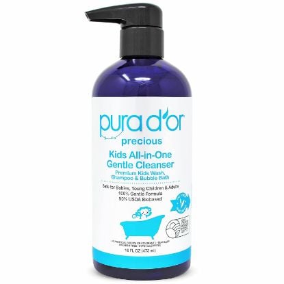 Picture of PURA D'OR Kids Wash (16oz) All-in-One Gentle Cleanser - USDA Biobased, Sulfate-Free, Tear-Less, Hypoallergenic, Premium, Shampoo & Bubble Bath