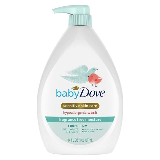 Picture of Baby Dove Sensitive Skin Care Baby Wash Fragrance Free Moisture For Baby Bath Time Fragrance Free and Hypoallergenic, Washes Away Bacteria 34 oz