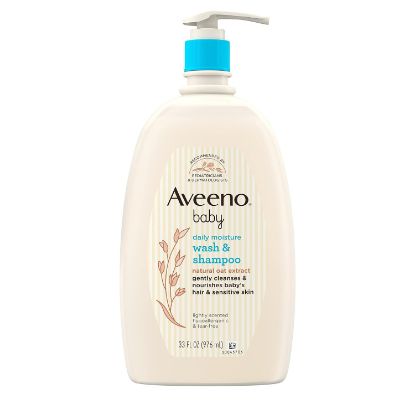 Picture of Aveeno Baby Daily Moisture Gentle Bath Wash & Shampoo with Natural Oat Extract, Hypoallergenic, Tear-Free & Paraben-Free Formula for Sensitive Hair & Skin, Lightly Scented, 33 fl. oz