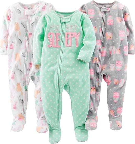 Picture of Simple Joys by Carter's Toddlers and Baby Girls' Loose-Fit Flame Resistant Fleece Footed Pajamas, Pack of 3