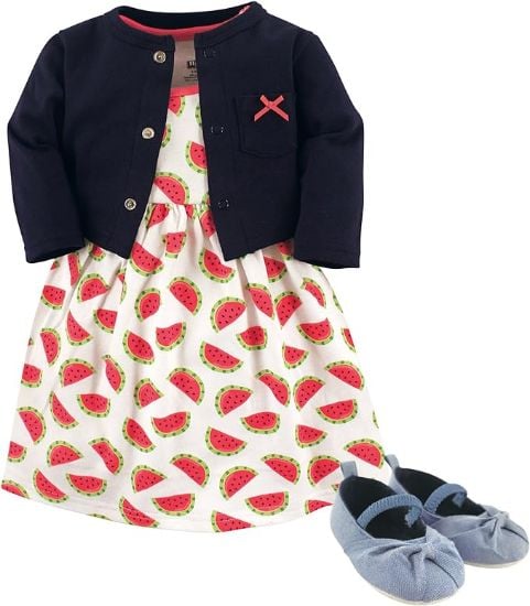 Picture of Hudson Baby baby-girls Cotton Dress, Cardigan and Shoe Set