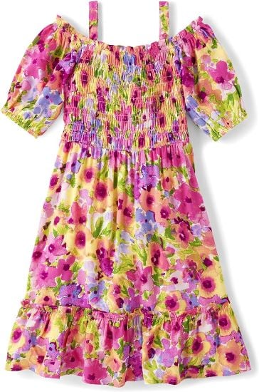 Picture of The Children's Place Baby Girls' Short Sleeve Dressy Special Occasion Dresses, Madalyn Floral Cold Shoulder, XX-Large