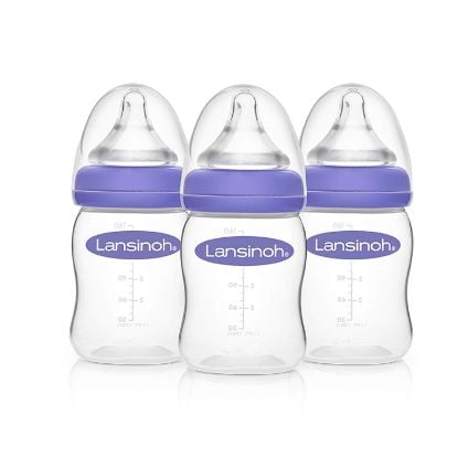 Picture of Lansinoh Anti-Colic Baby Bottles for Breastfeeding Babies, 5 Ounces, 3 Count, Includes 3 Slow Flow Nipples, Size S