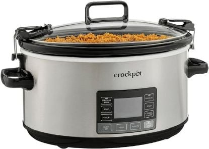 Picture of Crock-Pot 7-Quart Slow Cooker, Portable Programmable with Timer, Locking Lid, Stainless Steel; an Essential Kitchen Appliance, Perfect for Families and Gatherings