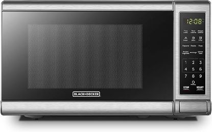 Picture of BLACK+DECKER EM720CB7 Digital Microwave Oven with Turntable Push-Button Door, Child Safety Lock, 700W, Stainless Steel, 0.7 Cu.ft