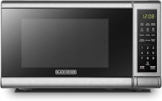 Picture of BLACK+DECKER EM720CB7 Digital Microwave Oven with Turntable Push-Button Door, Child Safety Lock, 700W, Stainless Steel, 0.7 Cu.ft