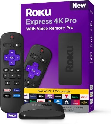 Picture of Roku Express 4K Pro with Voice Remote Pro - Roku Streaming Device 4K/HDR, Rechargeable Roku Remote, Hands-Free Controls, Lost Remote Finder, Free & Live TV - Amazon Exclusive