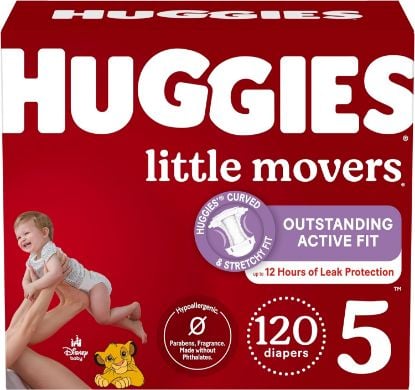 Picture of Huggies Size 5 Diapers, Little Movers Baby Diapers, Size 5 (27+ lbs), 120 Count (2 Packs of 60) Package May Vary