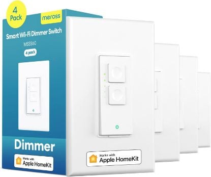 Picture of meross 4 Pack Smart Dimmer Switch Single Pole Supports Apple HomeKit, Alexa Google Assistant & SmartThings, 2.4Ghz WiFi Light Switch for Dimmable LED, Neutral Wire Required, Remote Control Schedule