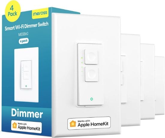 Picture of meross 4 Pack Smart Dimmer Switch Single Pole Supports Apple HomeKit, Alexa Google Assistant & SmartThings, 2.4Ghz WiFi Light Switch for Dimmable LED, Neutral Wire Required, Remote Control Schedule