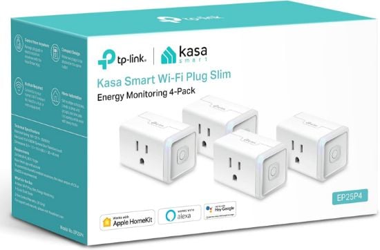 Picture of Kasa Smart Plug Mini 15A, Apple HomeKit Supported, Smart Outlet Works with Siri, Alexa & Google Home, UL Certified, App Control, Scheduling, Timer, 2.4G WiFi Only, 4 Count (Pack of 1) (EP25P4), White