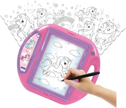 Picture of Lexibook, Unicorn Drawing Projector, 4 tampons, 10 templates, Lighting Screen, 1 Pen Included, Artistic and Creative Toy for Girls and Boys, Pink/Purple, CR310UNI