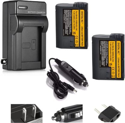 Picture of EN-EL15/15A/15B/15C High-Capacity Batteries (2 Pcs.) and AC/DC Battery Charger Compatible with Nikon Camera Models Z7 II, Z7, Z6 II, Z6, Z5, D7500, D7200, D7100, D7000, D850, D810, D800, & Many More