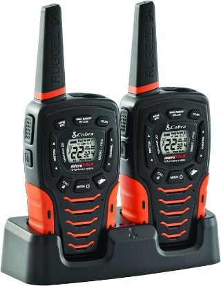 Picture of Cobra ACXT645 Waterproof Walkie Talkies for Adults - Rechargeable, 22 Channels, Long Range 35-Mile Two-Way Radio Set (Pack of 2)), Black and Orange, 1.74 x 2.54 x 6.74 inches