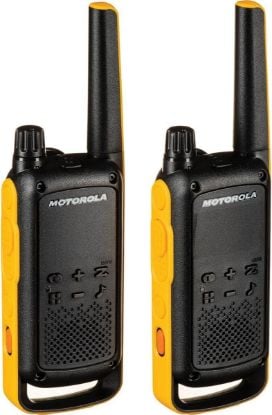 Picture of Motorola Solutions, Portable FRS, T470, Talkabout, Two-Way Radios, Emergency Preparedness, Rechargeable, 22 Channel, 35 Mile, Black W/Yellow, 2 Pack