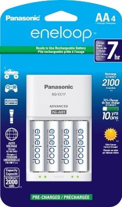 Picture of Panasonic K-KJ17MCA4BA Advanced Individual Cell Battery Charger Pack with 4 AA eneloop 2100 Cycle Rechargeable Batteries