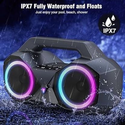 Picture of KMAG Portable Bluetooth Speaker - IPX7 Waterproof Wireless Speakers with 80W Loud HiFi Stereo Sound, 24H Playtime, Dynamic Light, Deep Bass, Dual Pairing, 5.3 BT for Outdoor, Home, Party, Gifts