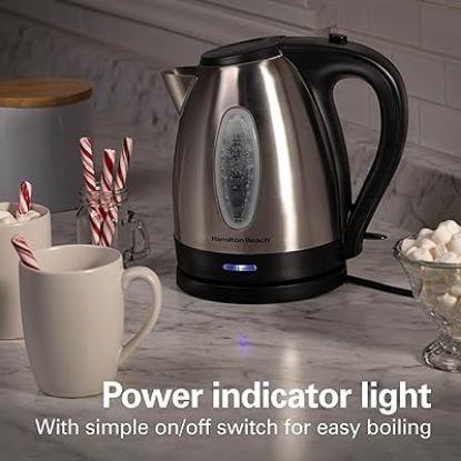 Picture of Hamilton Beach Electric Tea Kettle, Water Boiler & Heater, 1.7 Liter, Cordless Serving, 1500 Watts for Fast Boiling, Auto-Shutoff and Boil-Dry Protection, Stainless Steel (40880)